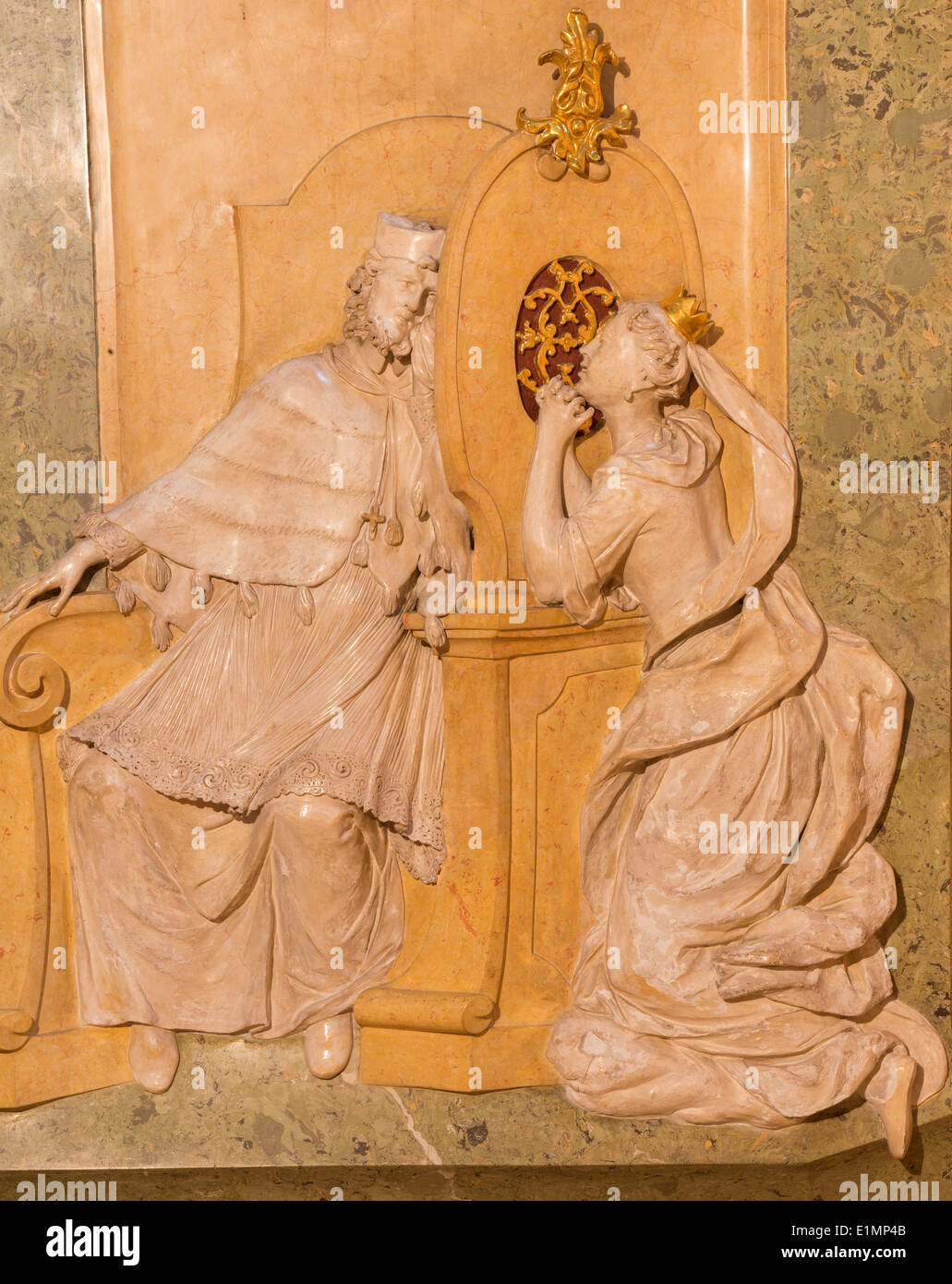 Wien - Befreiung von der Kapelle des Hl. Johannes Nepomuk in Barockkirche st. Annes. Beichte. Stockfoto