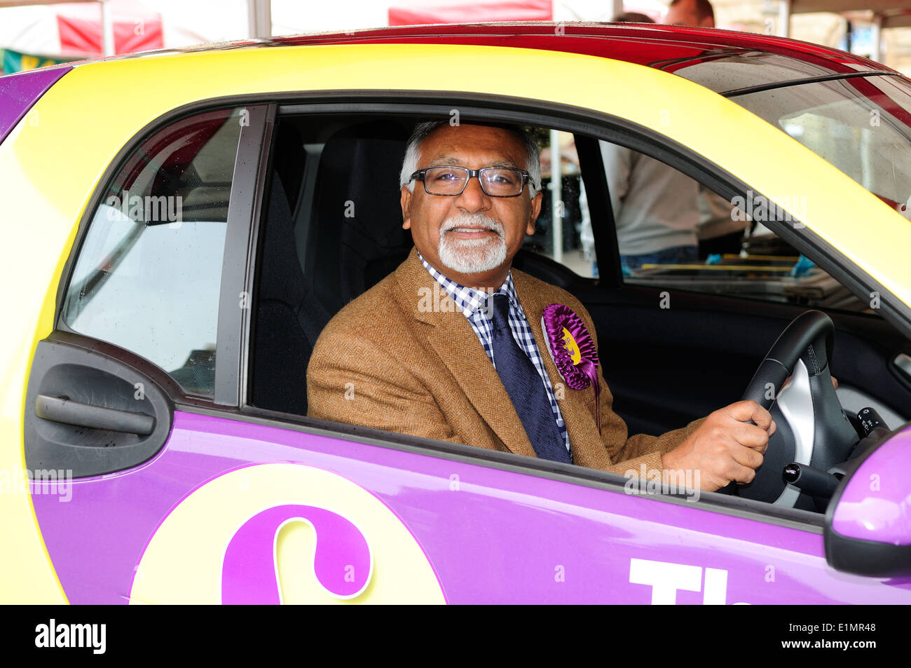 Newark Nachwahl 5. Juni 2014. UKIP-Partei. Amjad Bashir MEP. Stockfoto