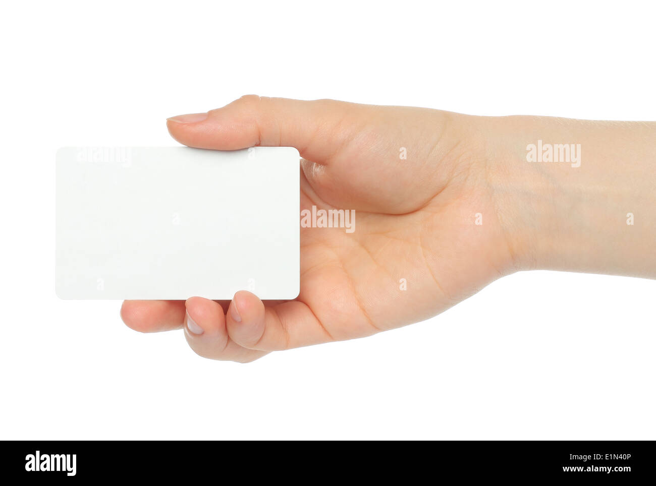 Hand hält Ladekarte auf weißem Hintergrund Stockfoto