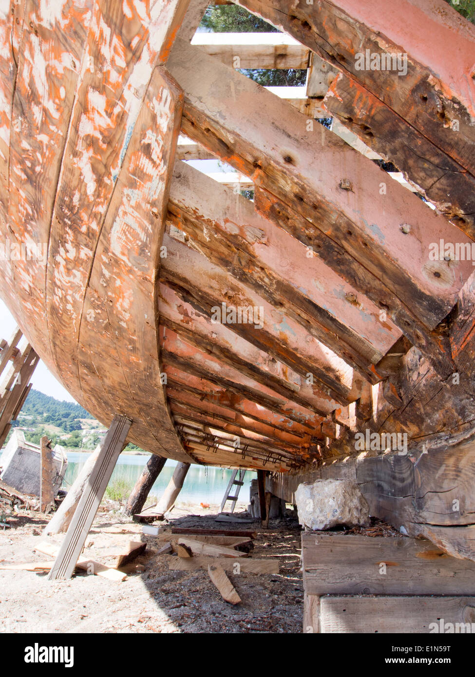 Ein Holzboot Reparatur Stockfoto