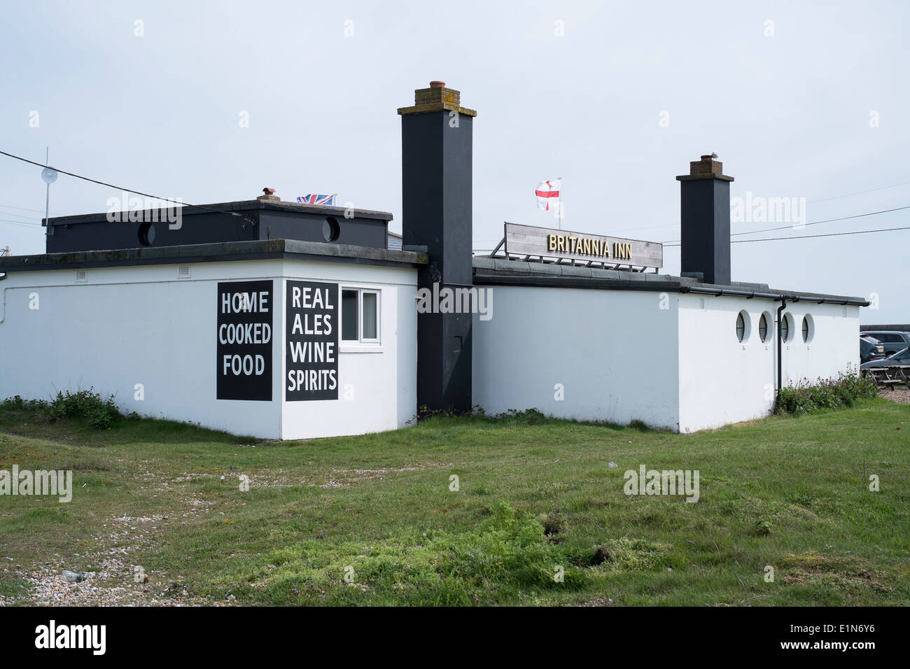 Dungeness, eine Landzunge an der Küste von Kent und eines der größten Ausdehnung des Schindel in Europa. Stockfoto