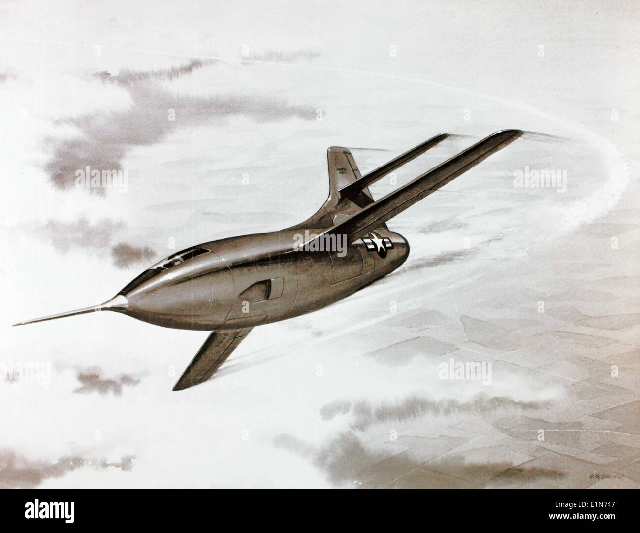 Die Douglas D-558-2 war ein Forschungsflugzeug, das für die US Navy entwickelt wurde, um die Grenzen des Strahlantriebs und der transonischen Geschwindigkeiten zu erforschen. Sie trug maßgeblich zur Entwicklung des Überschallfluges bei. Das Flugzeug aus der Charles M. Daniels Kollektion zeigt die Geschichte der Luftfahrt und den technologischen Fortschritt im Flugzeugdesign. Stockfoto