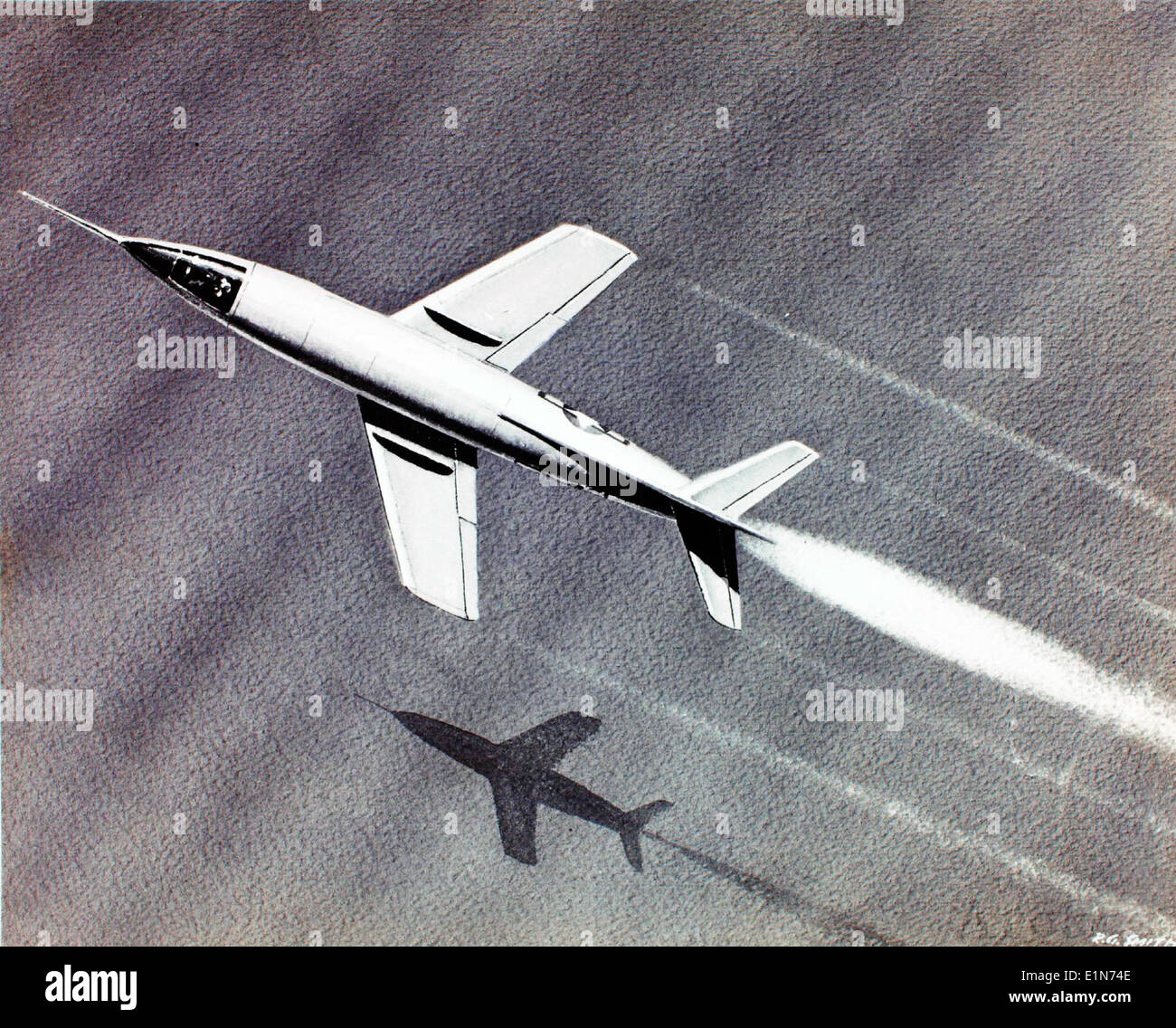 Ein historisches Foto des Douglas D-558-2, das Teil der Charles M. Daniels Collection ist und dessen Design und die Errungenschaften in der Luftfahrt hervorhebt. Stockfoto