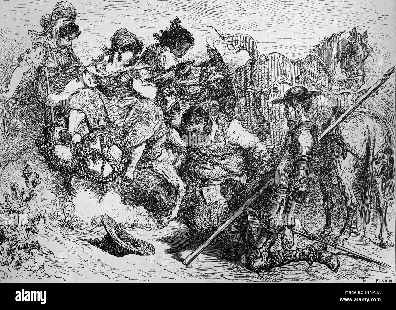 Don Quijote von Miguel de Cervantes. Kupferstich von G. Dore... des 19. Jahrhunderts. Stockfoto
