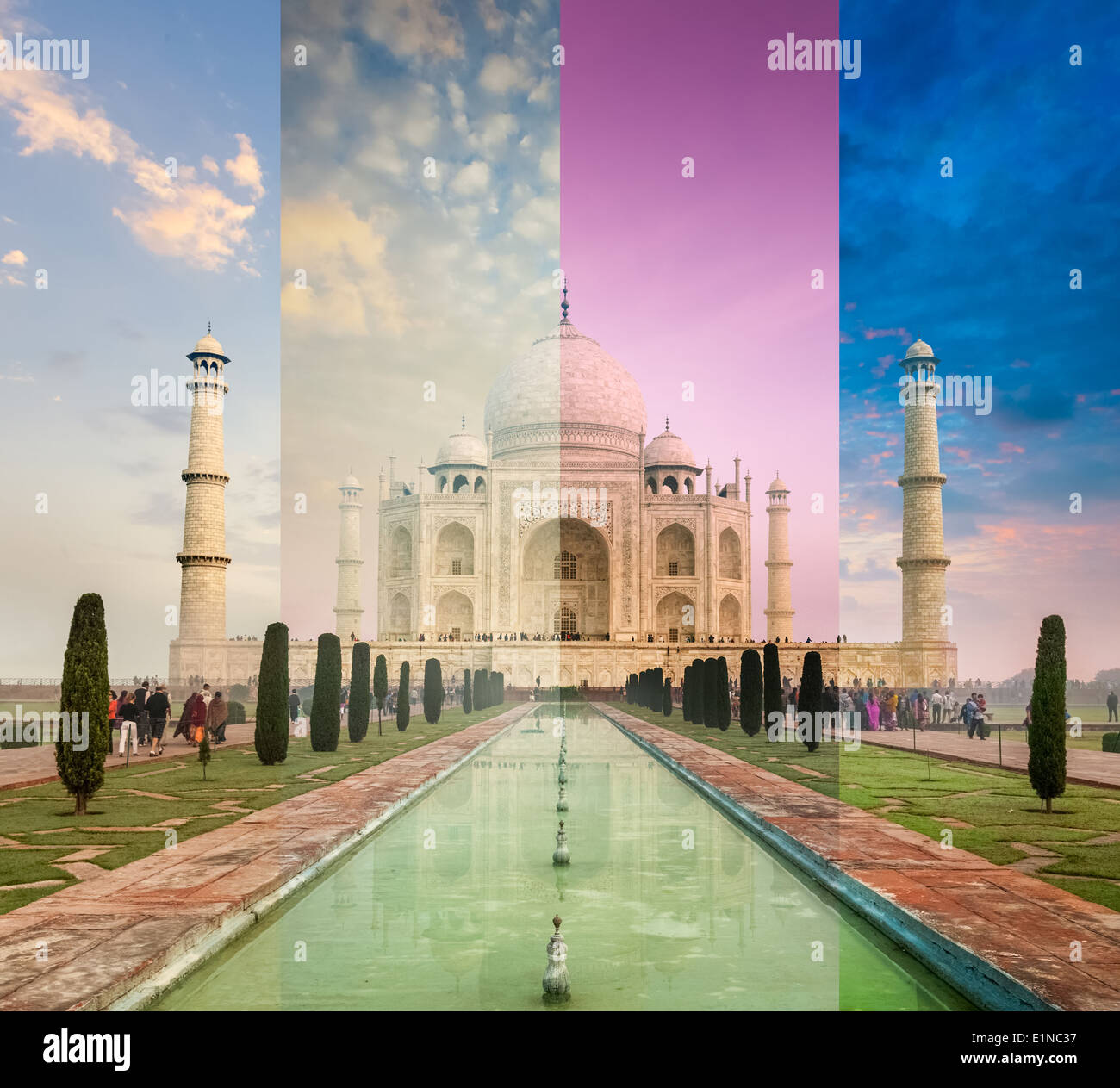 Taj Mahal auf Sonnenaufgang Sonnenuntergang, indischen Symbol - Indien Reisen Hintergrund. Agra, Uttar Pradesh, Indien. Retro Vintage Hipster-Stil Stockfoto