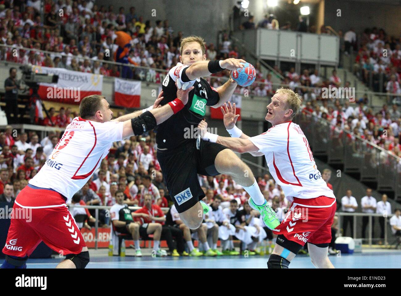 Danzig, Polen 7. Juni 2014 Quatar 2015 Männer World Handball-Meisterschaft Play Off Spiel zwischen Polen und Deutschland bei ERGO Arena Sporthalle. Steffen Weinhold (17) in Aktion während des Spiels. Bildnachweis: Michal Fludra/Alamy Live-Nachrichten Stockfoto