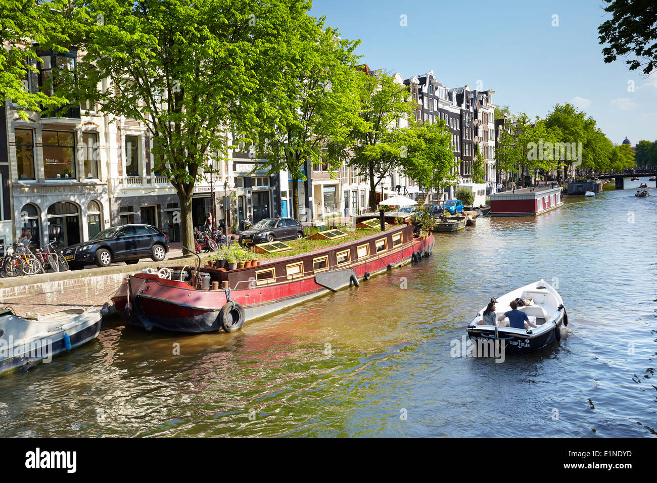 Hausboot Hausboot, Amsterdam Canal - Holland Niederlande Stockfoto