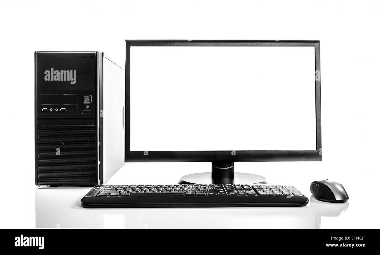 Desktop-Computer und Tastatur und Maus Stockfoto
