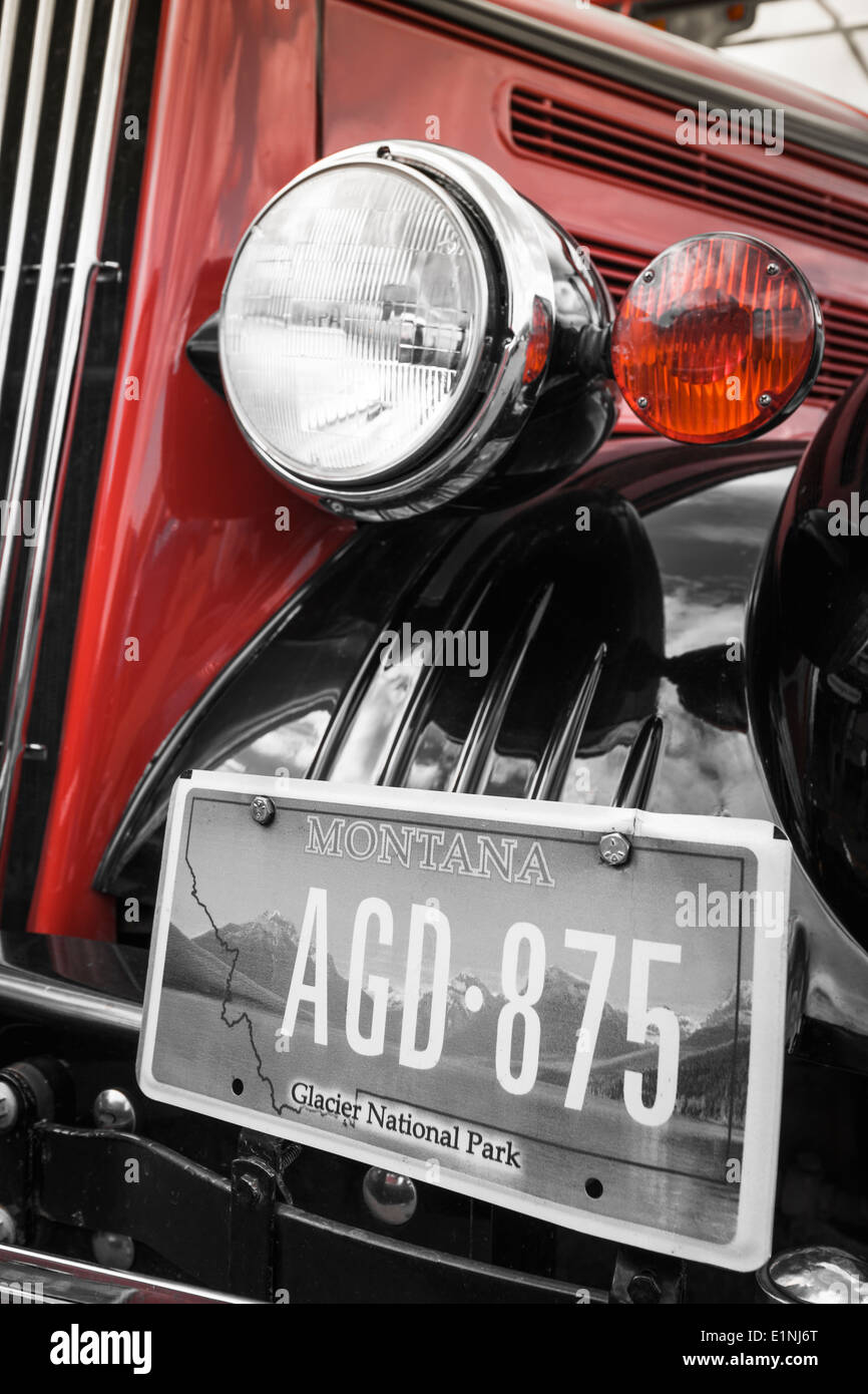 Historischen Gletscher Red Bus Detail, Glacier National Park, Montana USA Stockfoto