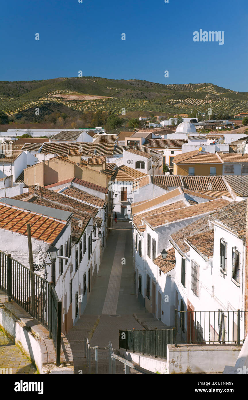 Städtische Landschaft, Stadt auf der touristischen Route der Banditen, badolatosa, Provinz Sevilla, Andalusien, Spanien, Europa Stockfoto