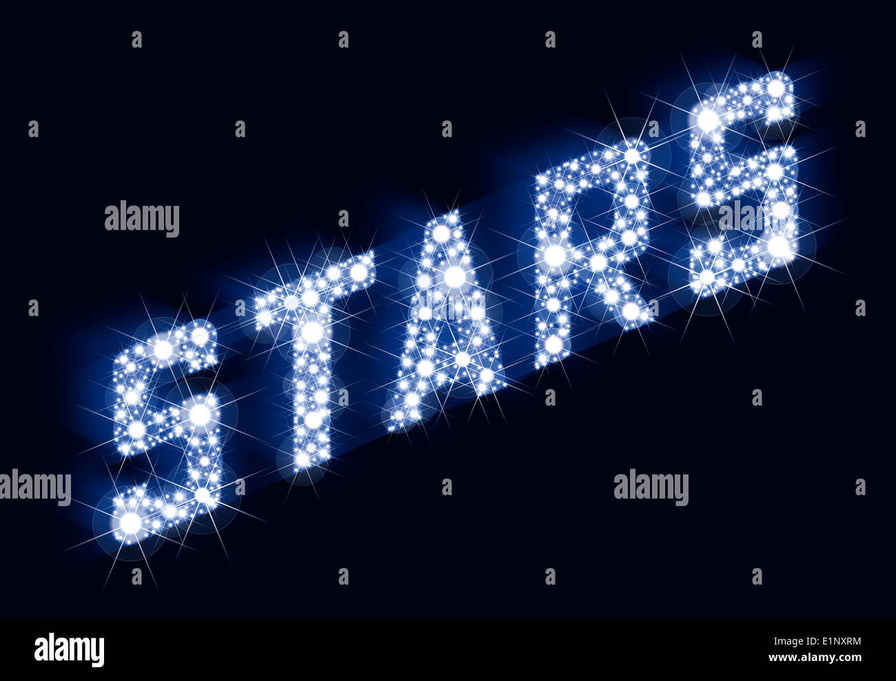 Sterne funkeln Schriftzug Made Of Stars - eine Menge Sterne Ergebnis in den Schriftzug-Sternen. Darstellung auf schwarzem Hintergrund. Stockfoto