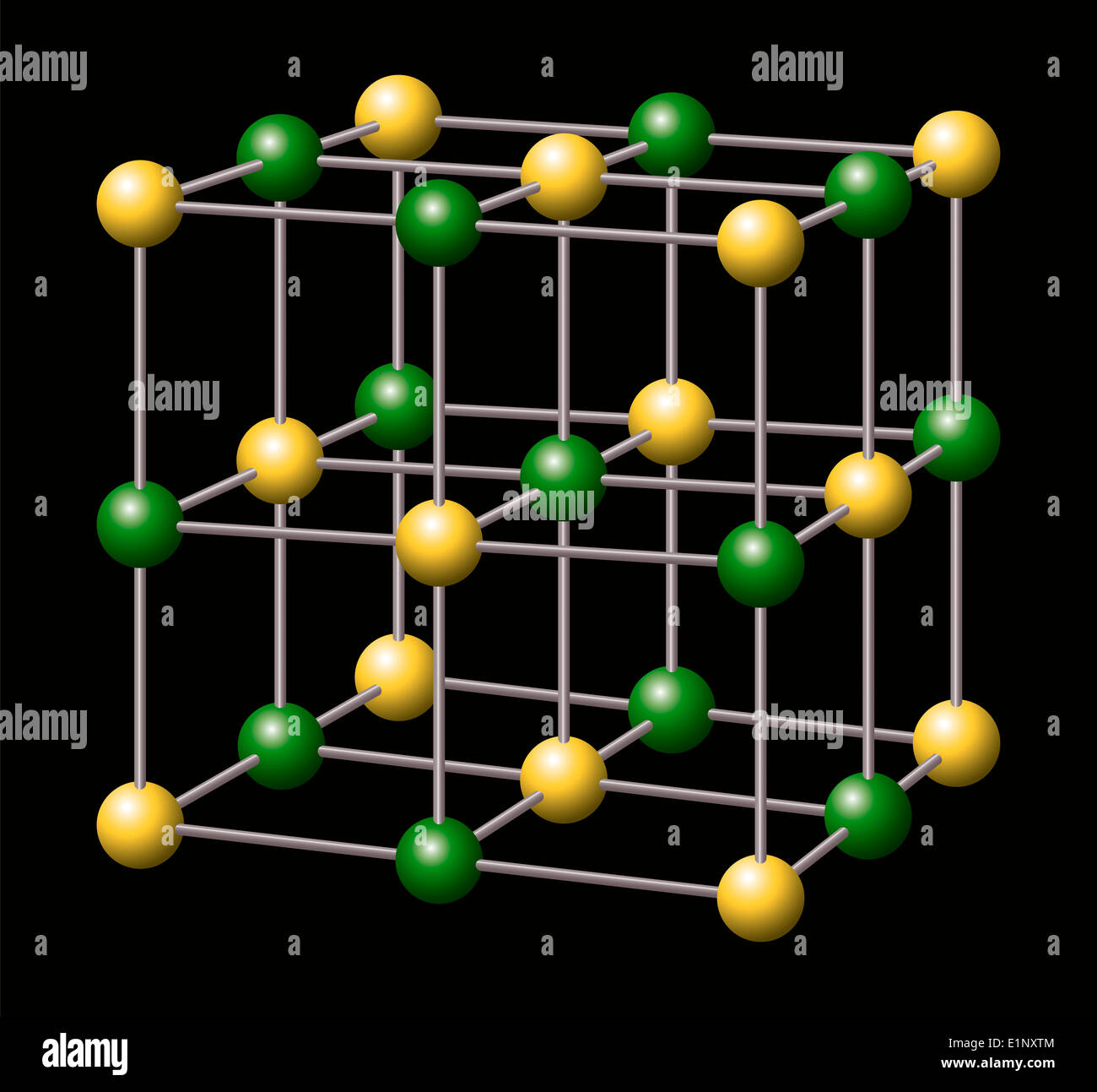 Natrium-Chlorid - NaCl - Salz - Natrium und Chlorid-Ionen bilden dreidimensionale kubischen Kristallstruktur von Natrium-Chlorid Stockfoto