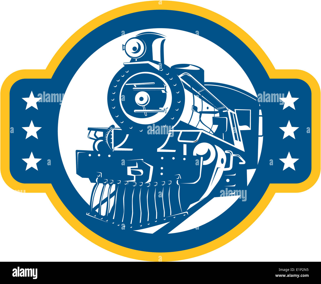 Illustration einer Lok Dampflok von vorne im inneren Kreis getan im retro-Stil auf weißem Hintergrund isoliert betrachtet. Stockfoto