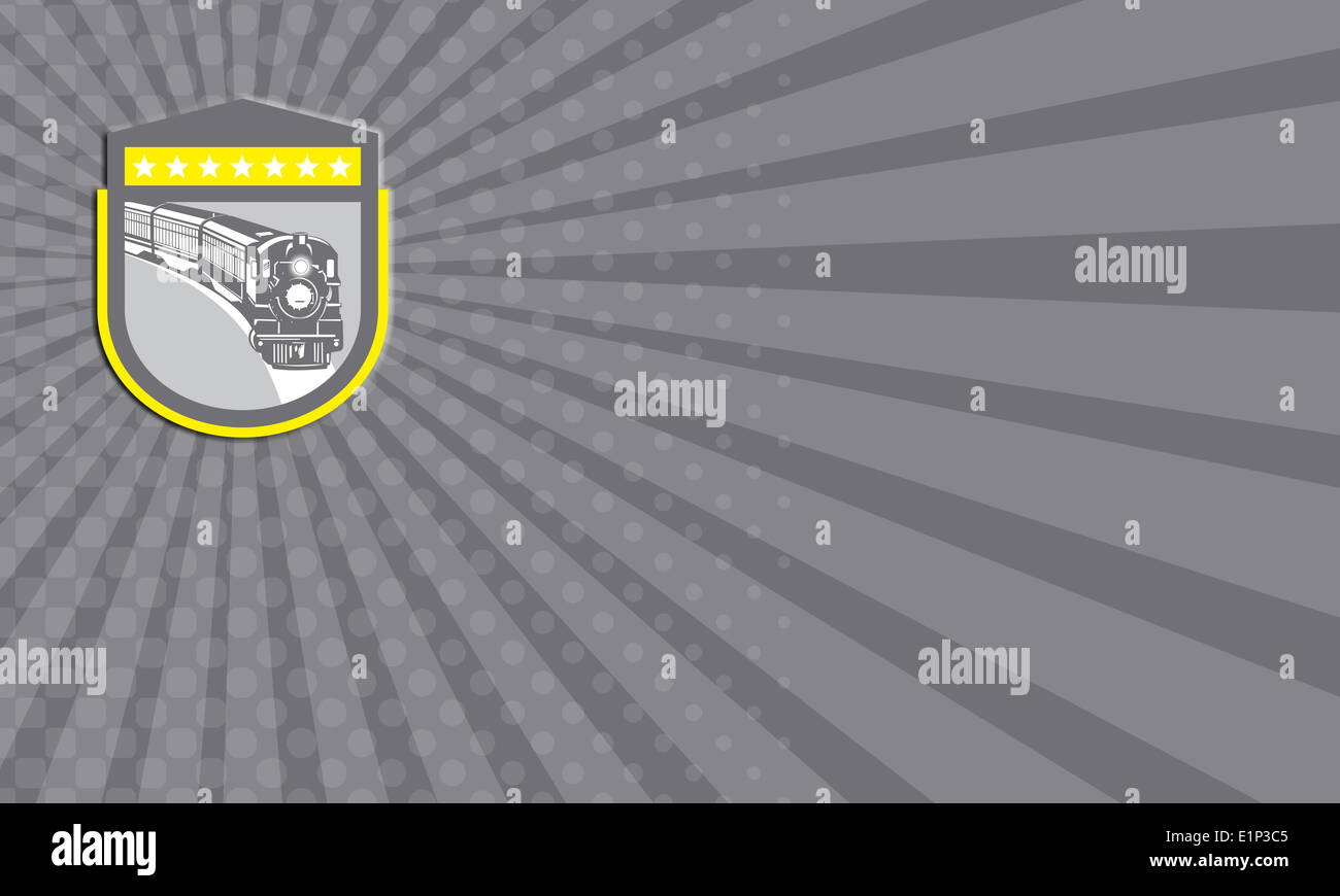 Visitenkarte zeigt Abbildung von einer Dampflok Lokomotive angesehen von vorne innen Schild Wappen auf isolierte Hintergrund festlegen Stockfoto