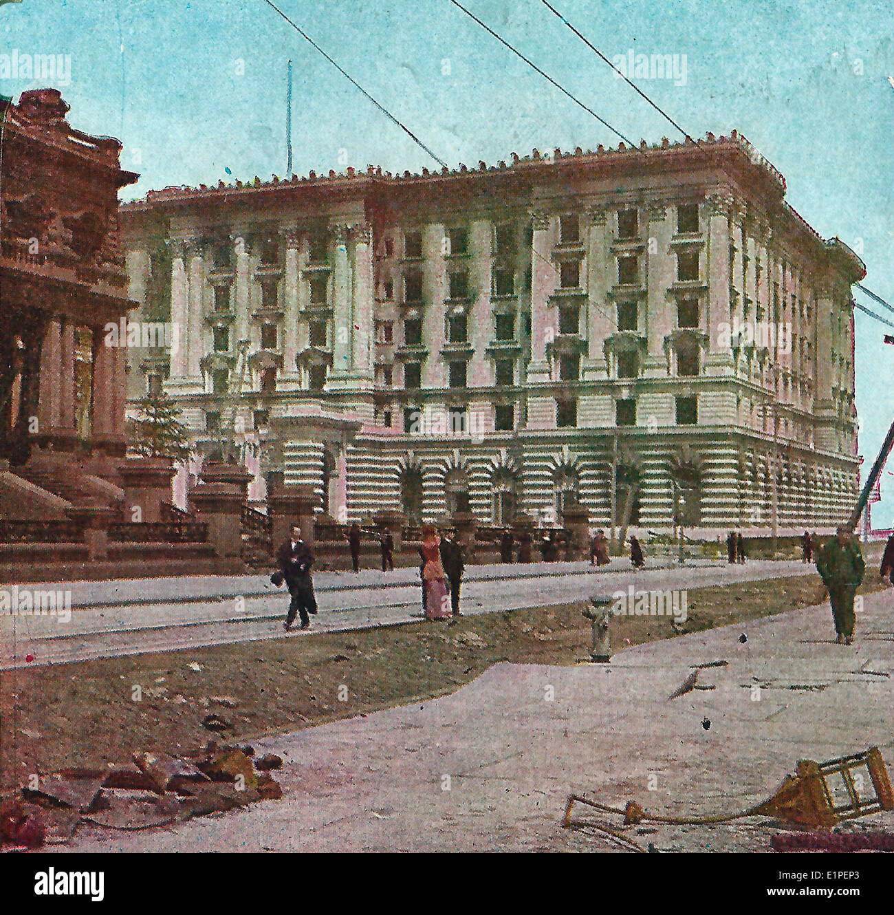 Das Feuer verwüstete Fairmount Hotel Krönung Nob Hill, California St., San Francisco, April 1906 Stockfoto