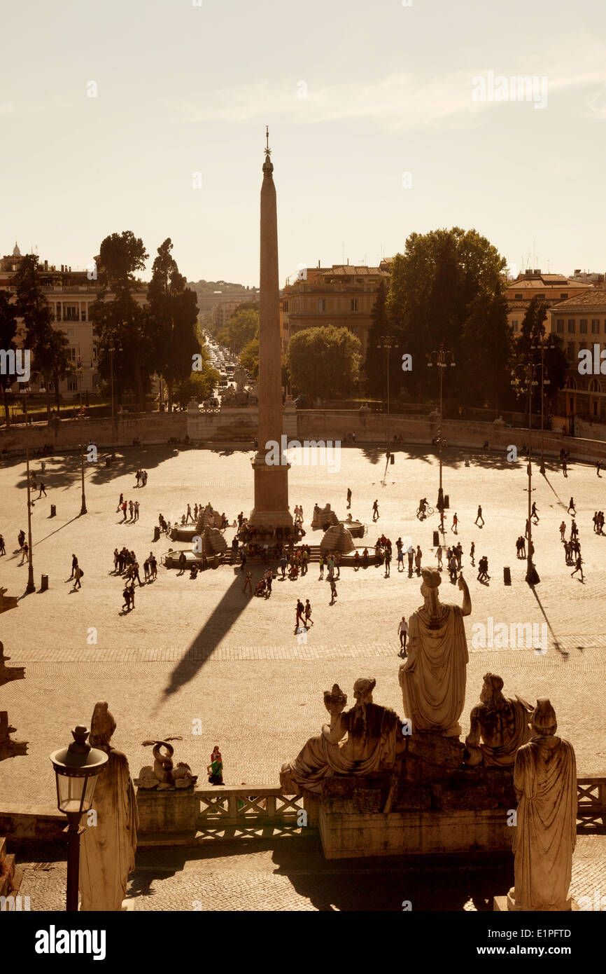 Rom-Sonnenuntergang, Piazza del Popolo, Rom Stadtzentrum Rom Italien Europa Stockfoto