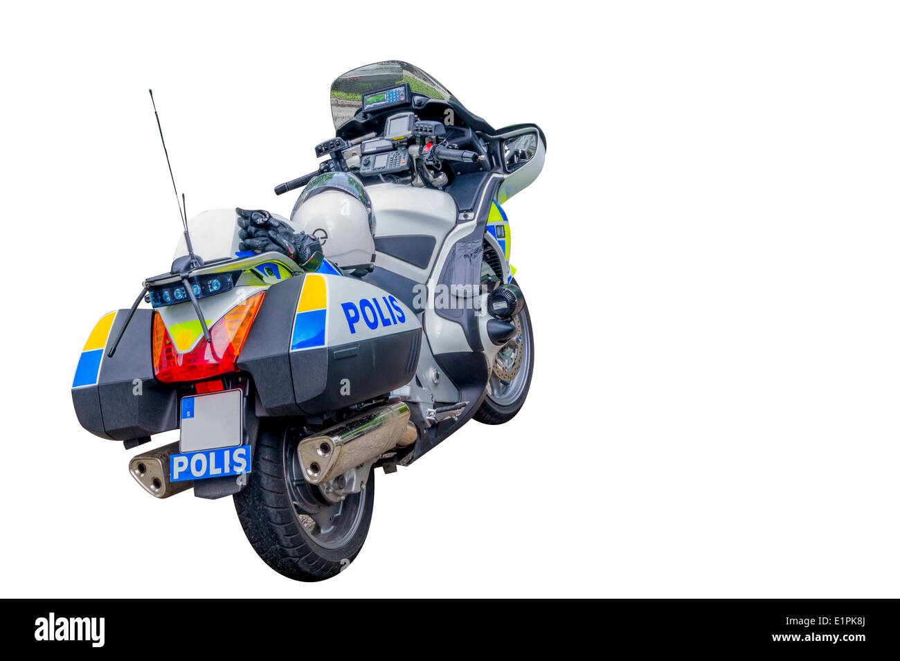 Schwedische Polizeimotorrad isoliert Stockfoto