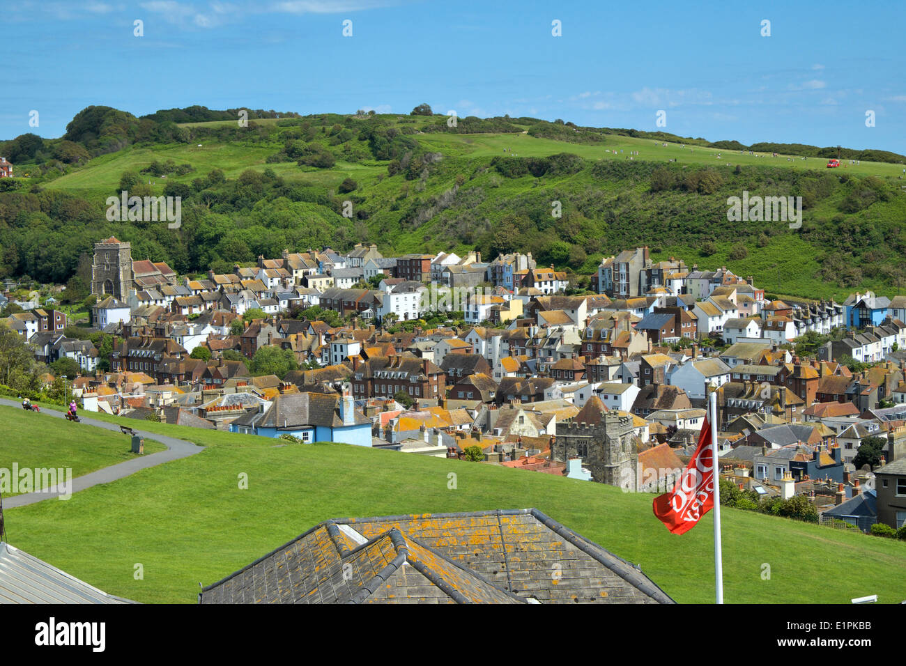 Blick über Hastings Altstadt von West Hill, East Sussex, England, UK Stockfoto