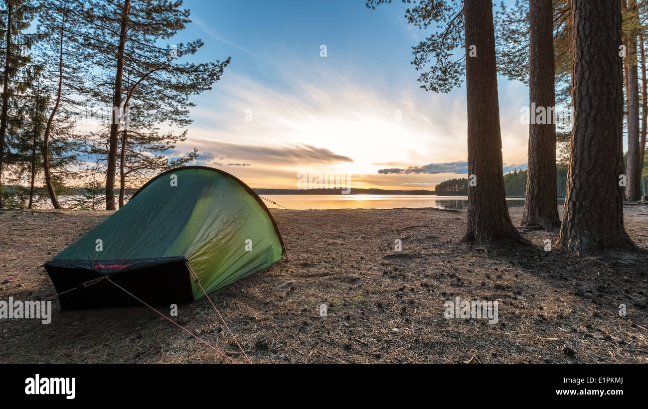 Sonnenuntergang am (See) Haukkajärvi, Nationalpark Helvetinjärvi Ruovesi, Finnland, EU Stockfoto