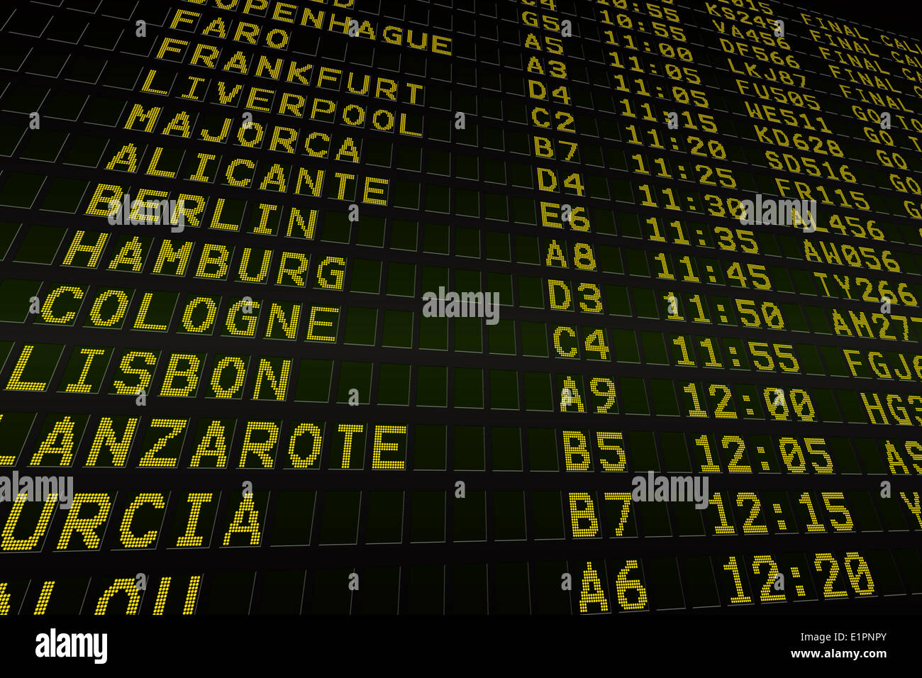 Schwarzen Flughafen Anzeigentafel Stockfoto