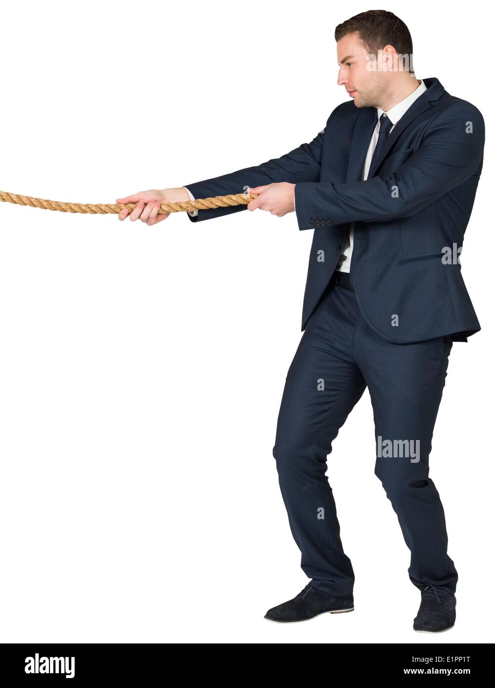 Junger Geschäftsmann ein Seil ziehen Stockfoto