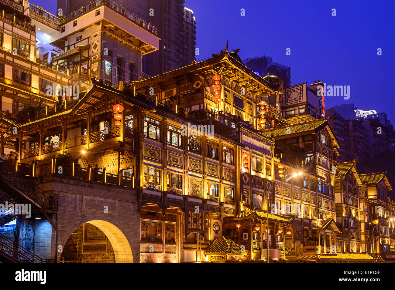 Chongqing, China am Hongyadong Hang Gebäude. Stockfoto