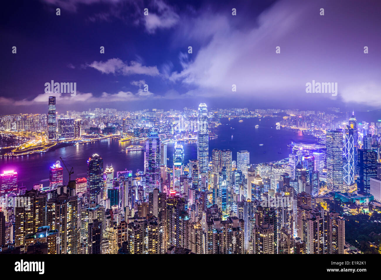 Hongkong Skyline der Stadt vom Victoria Peak. Stockfoto