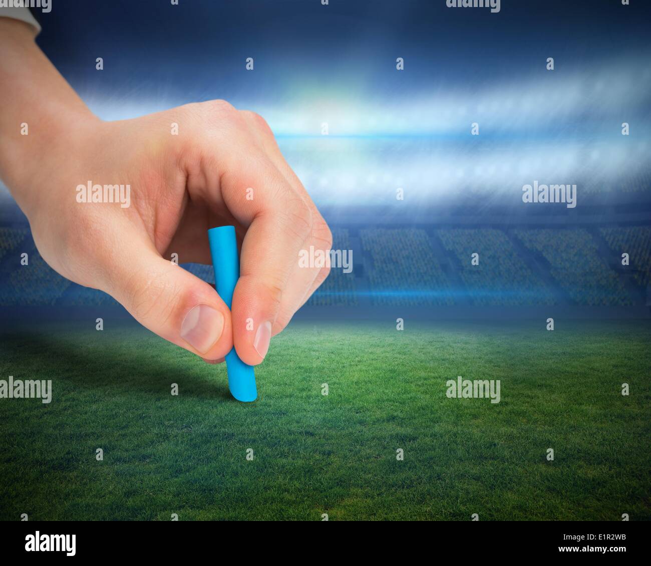 Handzeichnung auf Fußballplatz Stockfoto