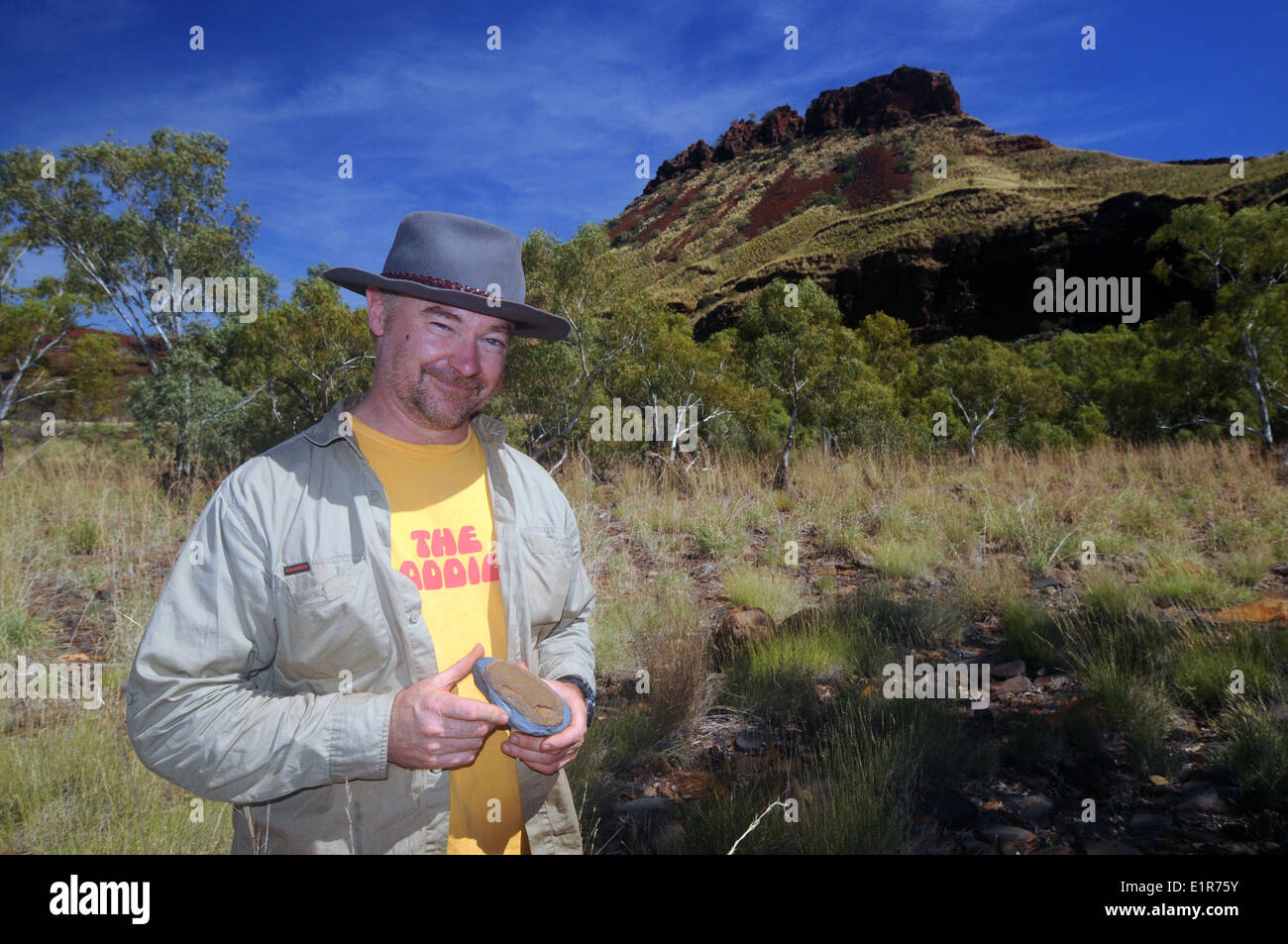 Geologe Dr. Dan Dunkley im Feld Wittenoom Gorge, Hamersley Ranges, Western Australia. Kein Herr Stockfoto