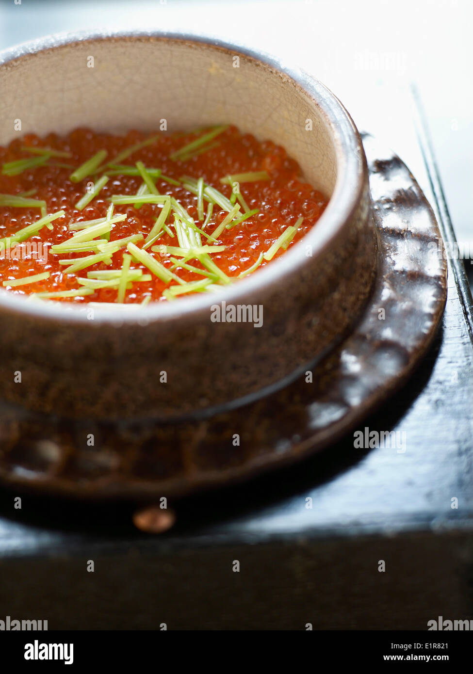 Reis mit Lachsrogen im Restaurant Akasaka Kikunoi Stockfoto