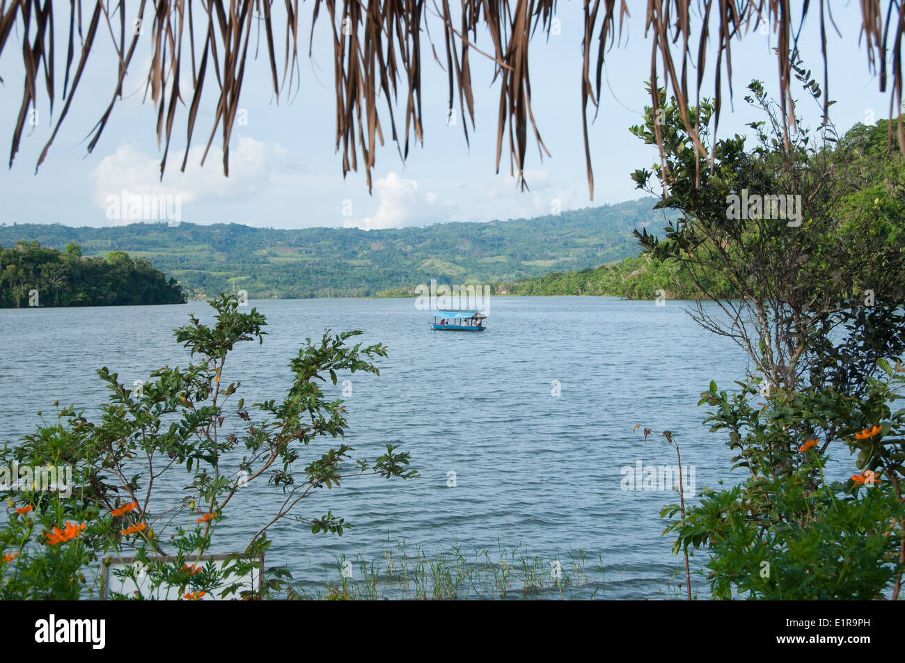 Tour Bootsfahrt an der Laguna Azul in Saucen, Tarapoto, Peru Stockfoto