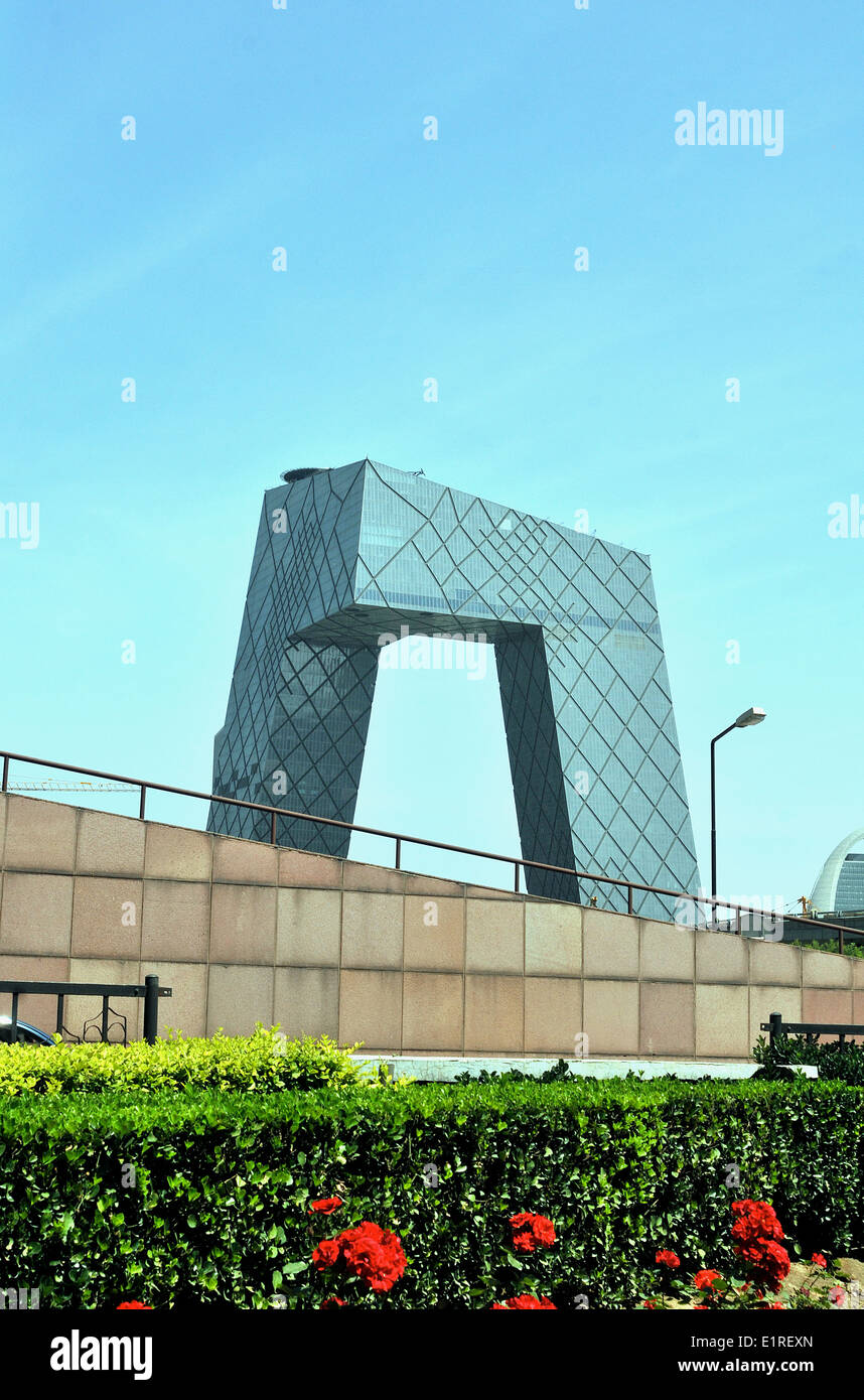 futuristische Turm CCTV (China Central Television)-zentrale in Peking Stockfoto