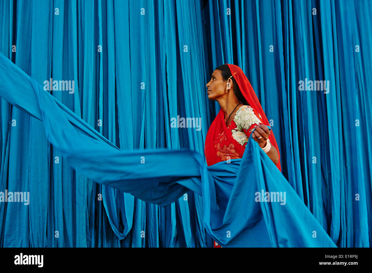 Indien, Rajasthan, Sari Textilfabrik Stockfoto