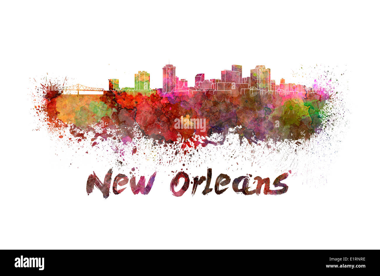 Skyline von New Orleans in Aquarell Spritzer Stockfoto