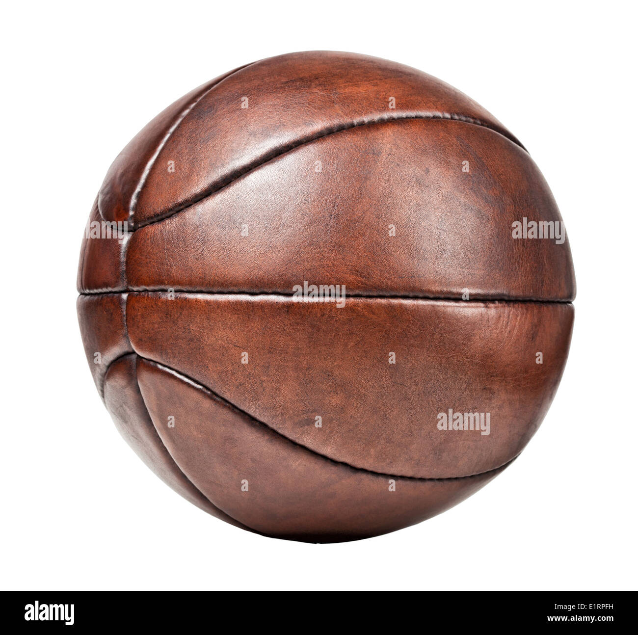 Vintage Leder Basketball isoliert auf weißem Hintergrund Stockfoto