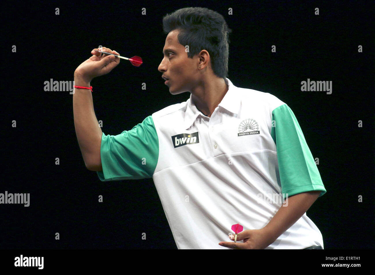 Amit Gilitwala (Indien) bei der WM 2014 Darts in der Sport-Halle. Hamburg, 06.06.2014 Stockfoto