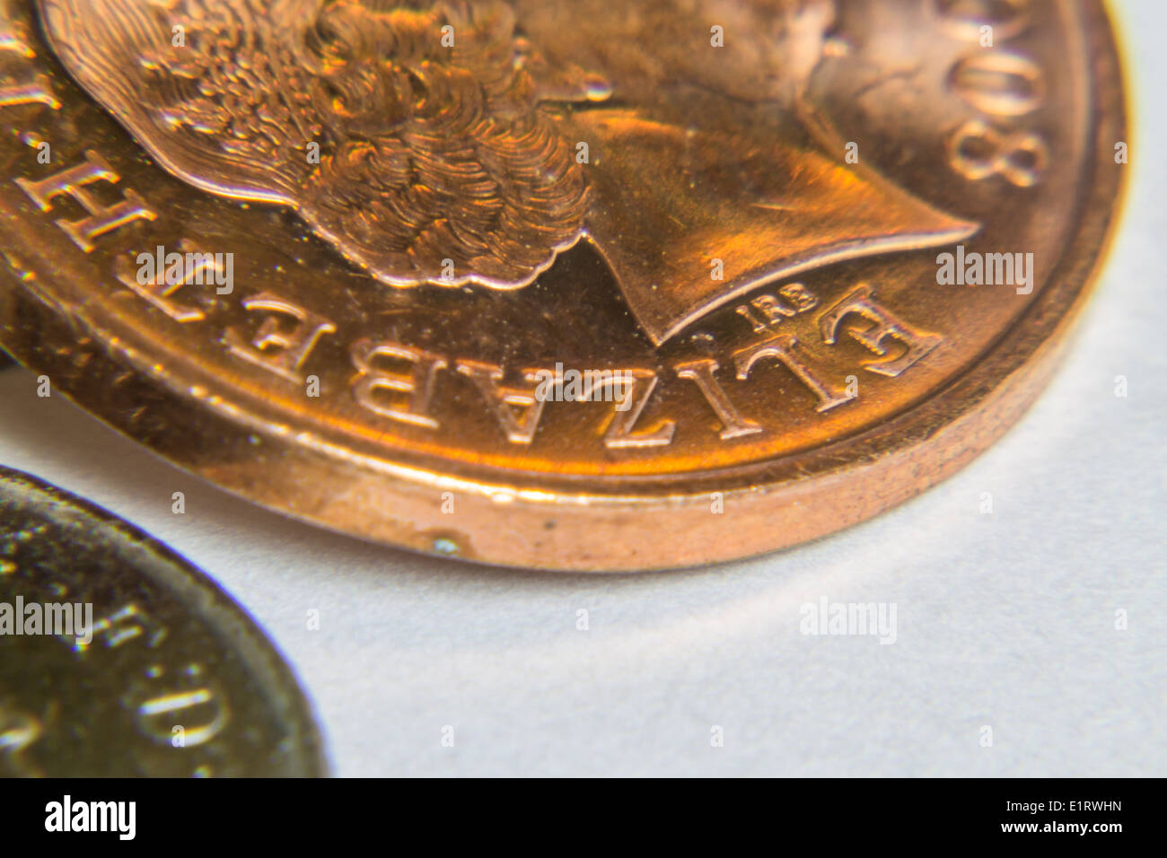 Eine Makroaufnahme einer zwei Pence-Münze Stockfoto