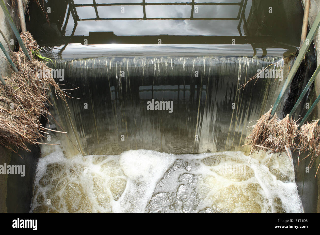 Somerset Levels Schleuse Steuerung Wasserfluss vom Fluss Sowy an Bier Wand in der Nähe von Othery Somerset Juni 2014 Stockfoto