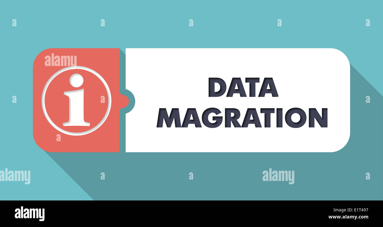 Datenmigration auf Blau im Flat Design. Stockfoto