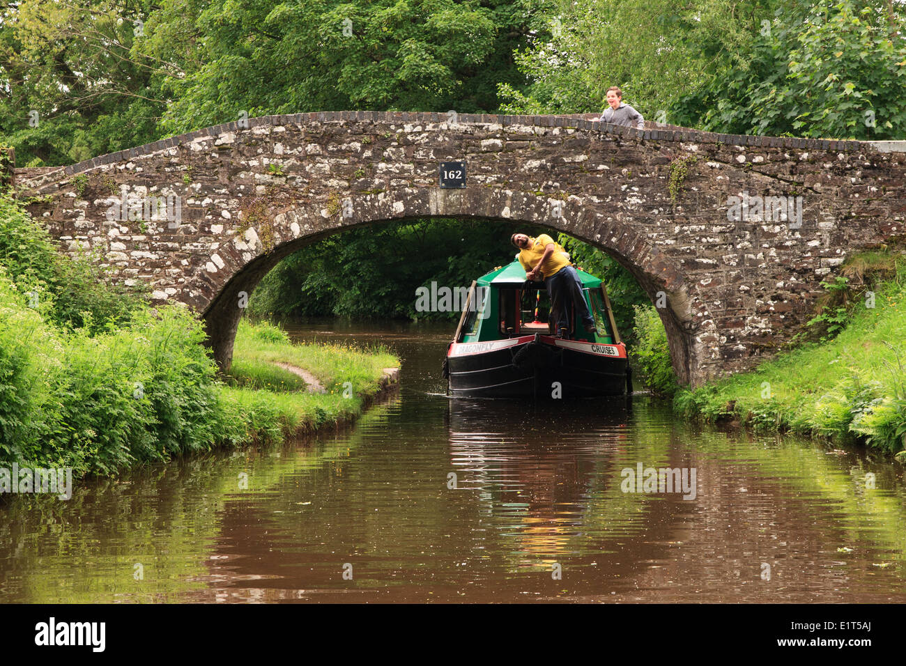 Narrow Boat Cruise Monmouthshire und Brecon Canal Stockfoto