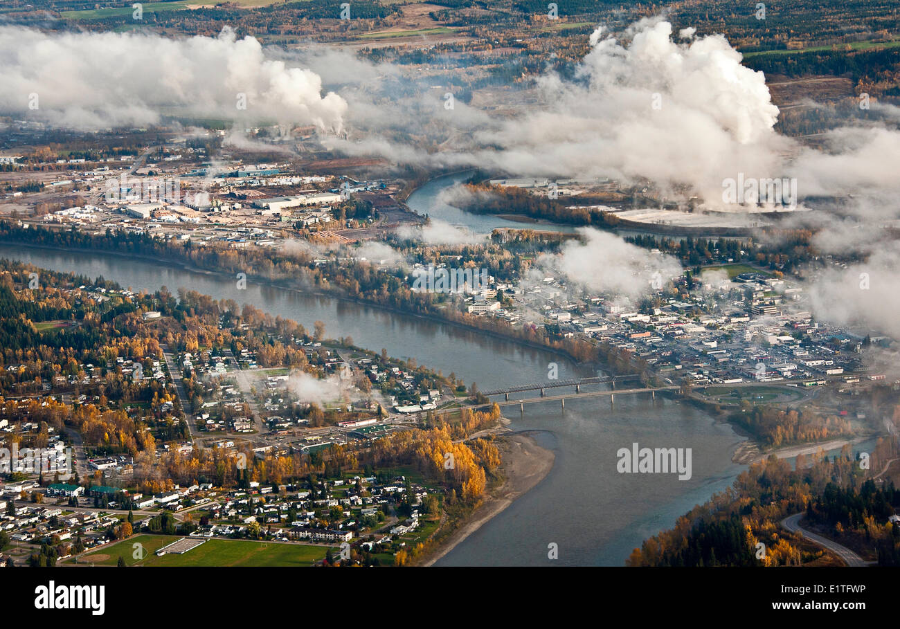Luftaufnahme, Cariboo Region Nord, Fraser River, Quesnel, British Columbia, Kanada Stockfoto