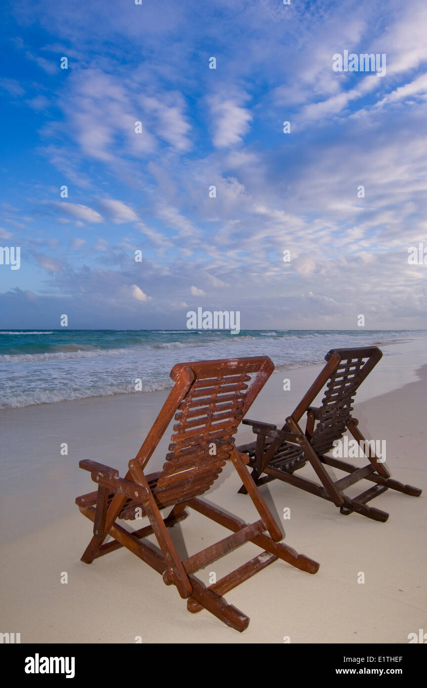 Strandkörbe, Tulum Beach, Quintana Roo, Mexiko Stockfoto