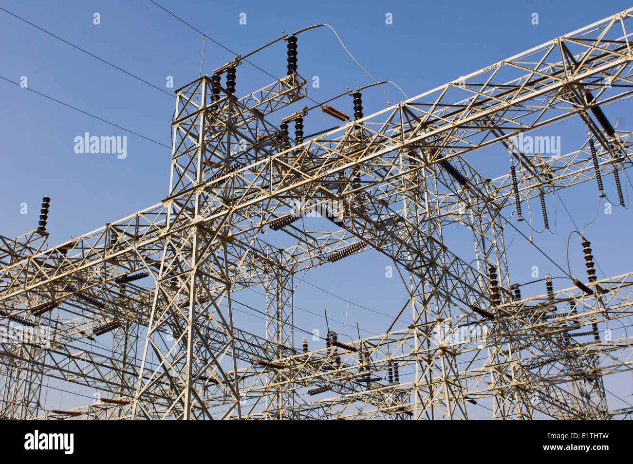 Elektrische Hochspannungsleitungen, Hoover Dam, Nevada, USA Stockfoto