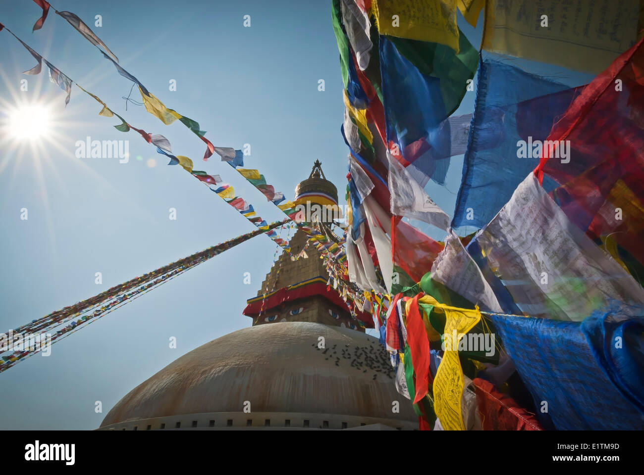 Boudhanath, ist eine der heiligsten buddhistischen Stätten in Kathmandu, Nepal Stockfoto
