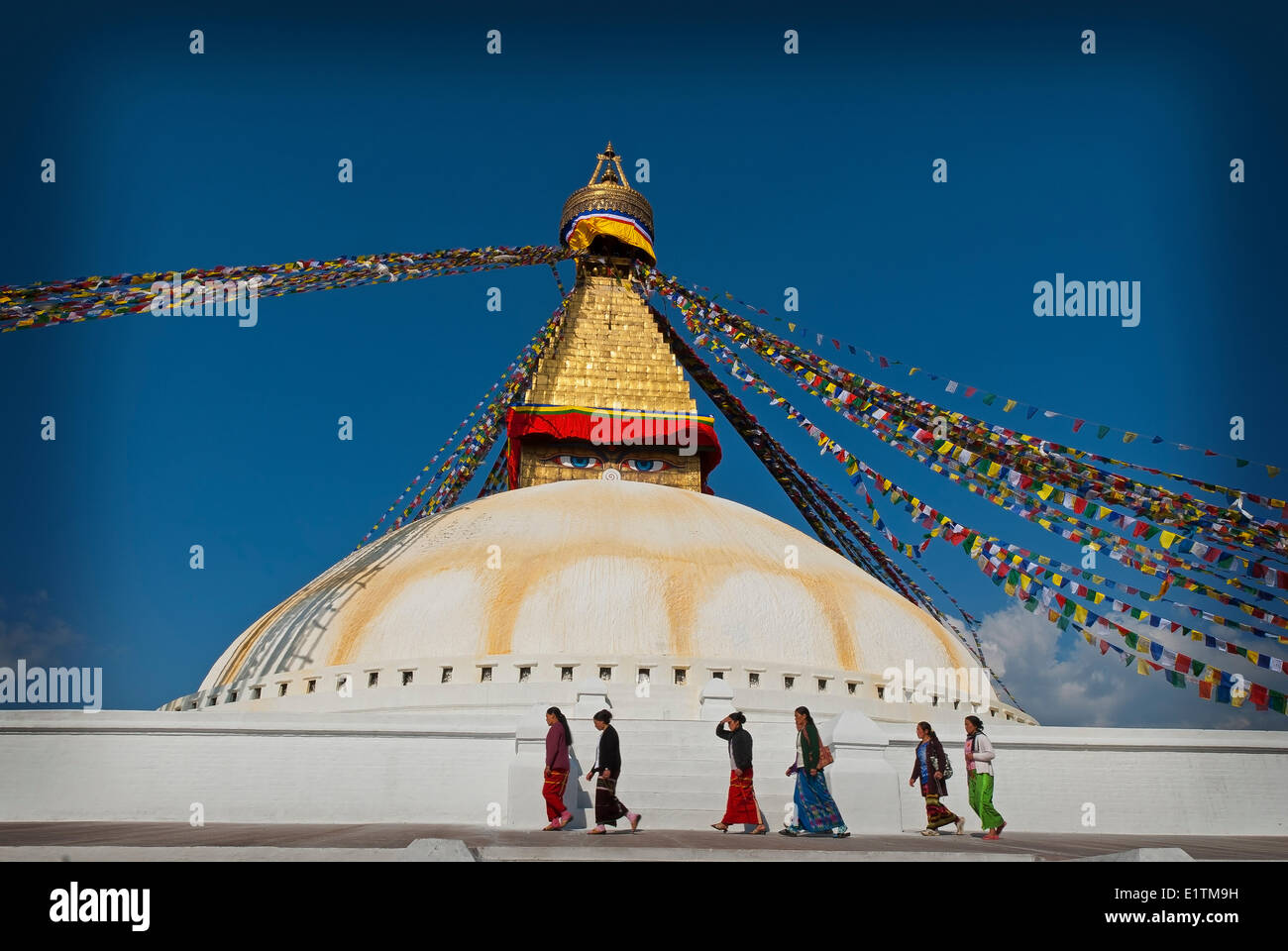 Boudhanath, ist eine der heiligsten buddhistischen Stätten in Kathmandu, Nepal Stockfoto