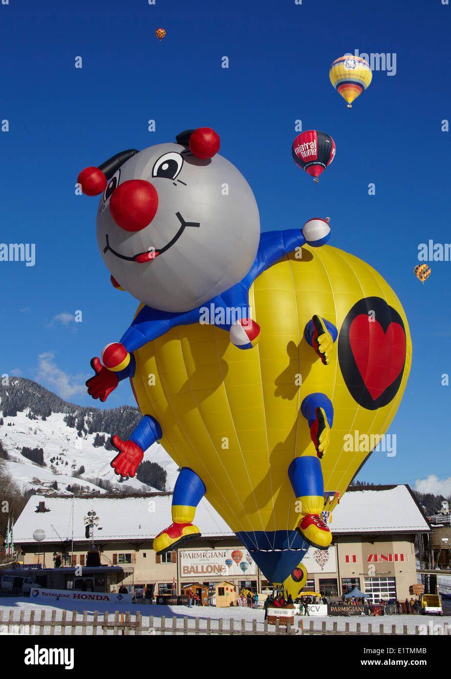 Europa, Schweiz, Kanton Waadt, Chateau d ' Oex Stadt, Hot Air Balloon International Festival Stockfoto