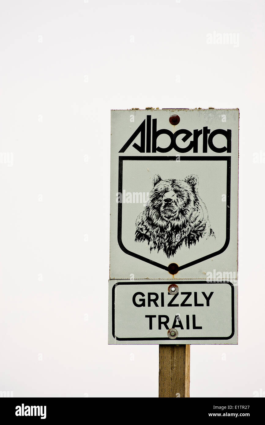 Autobahn 33, Grizzly Trail Straßenschild. Alberta, Kanada Stockfoto