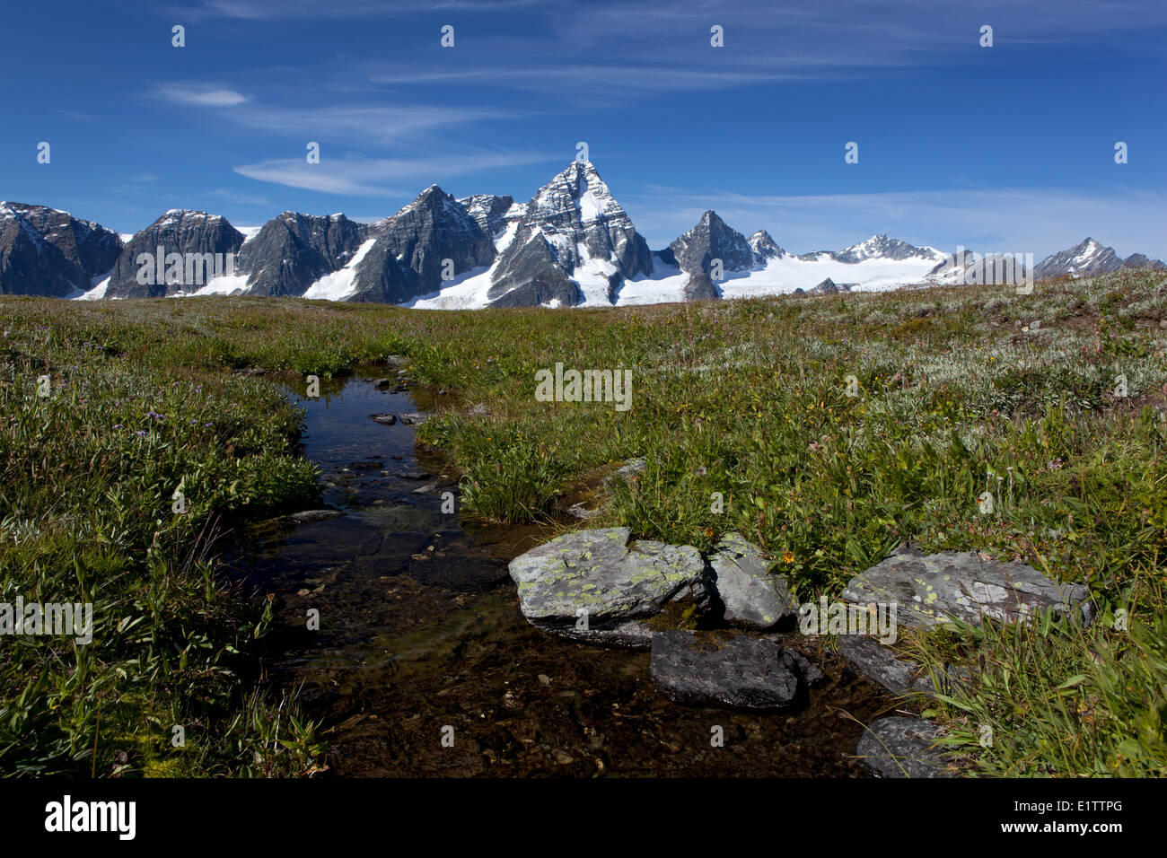 Alpine Stream und Mount Sir Donald, Glacier National Park, Britisch-Kolumbien, Kanada Stockfoto