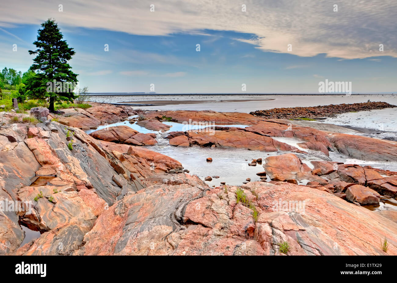 Felsige Küsten, Longue River, North Shore, St. Lawrence, Cote d ' Nord, Quebec, Kanada Stockfoto