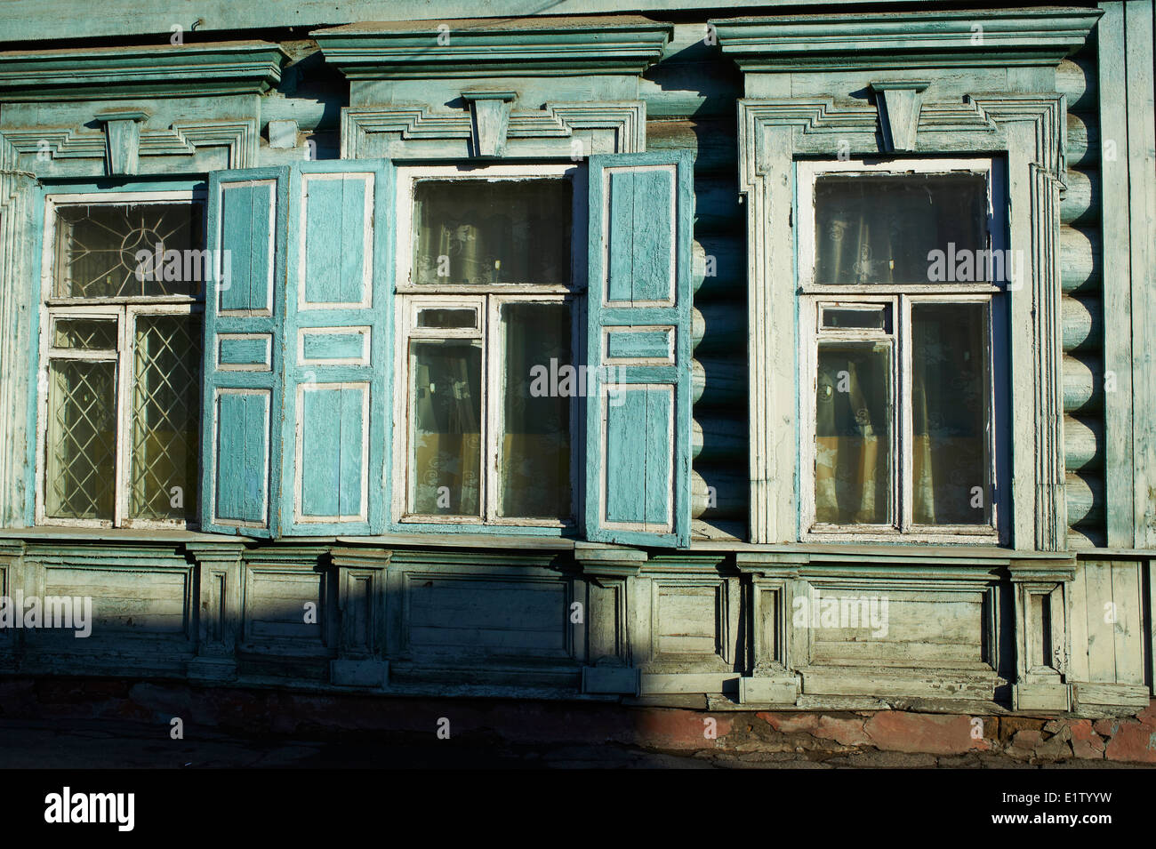 Russland, Sibirien, Irkutsk, Holzarchitektur Stockfoto